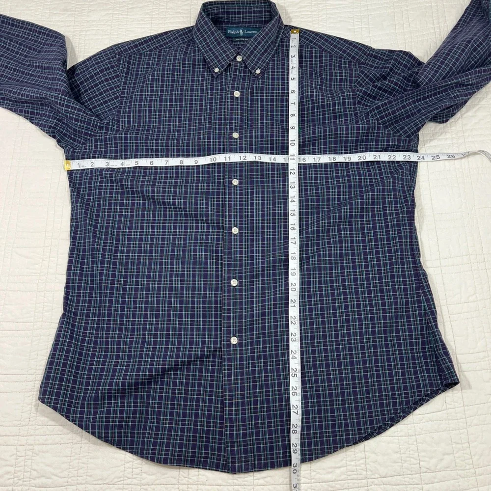 Ralph Lauren Mens Custom Fit Plaid Button Down Shirt Purple Green Cotton Large